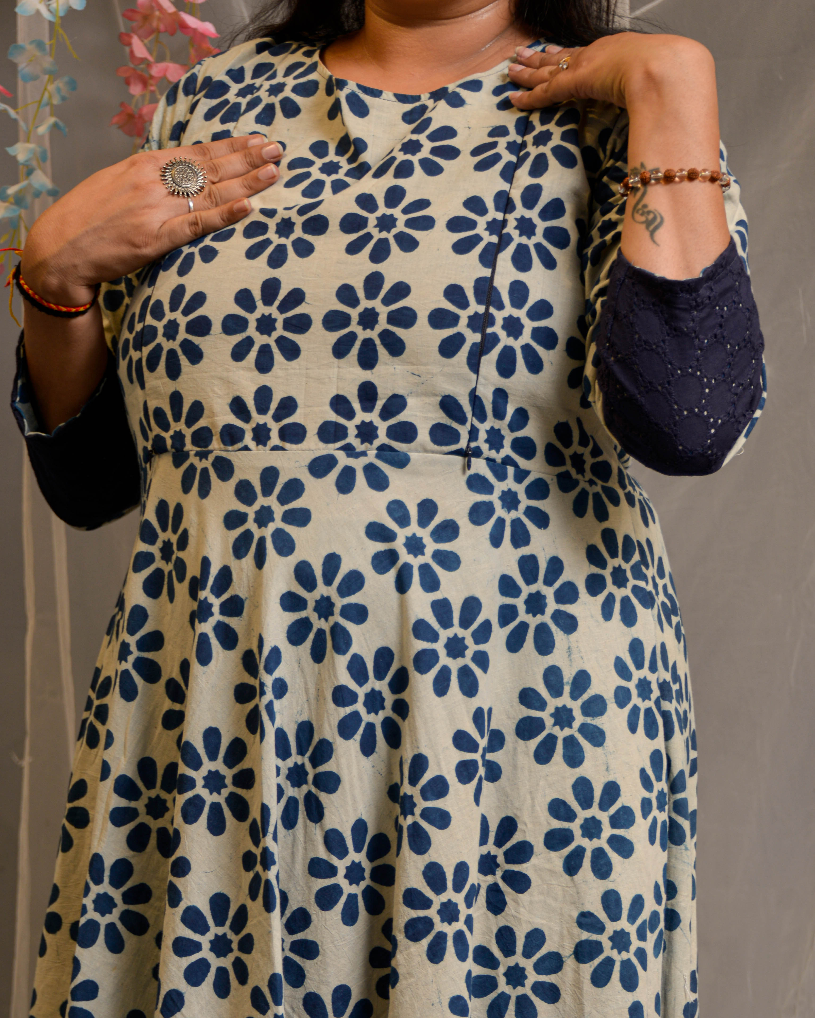 Indigo floral Maternity Dress