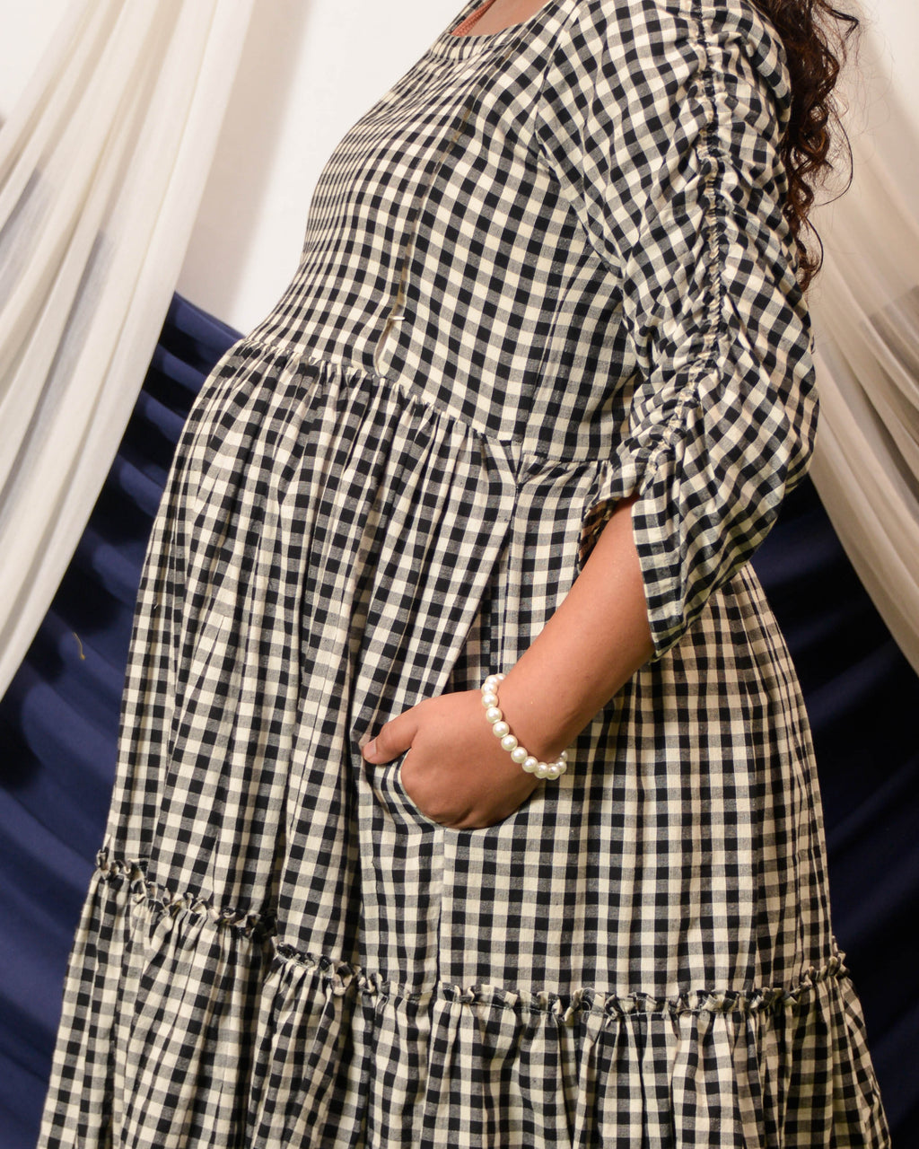 Ikat Checkered Maternity Dress