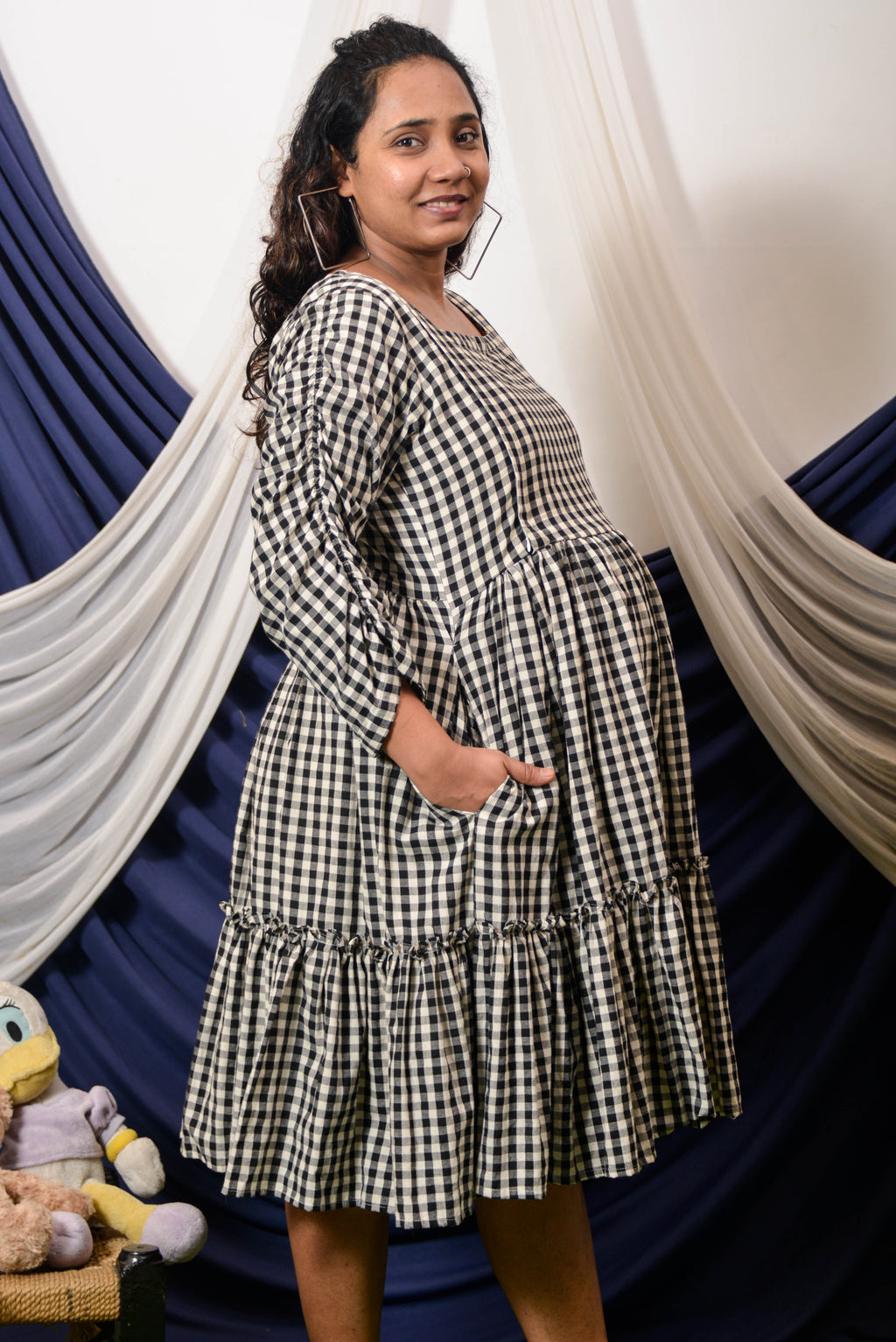 Ikat Checkered Maternity Dress