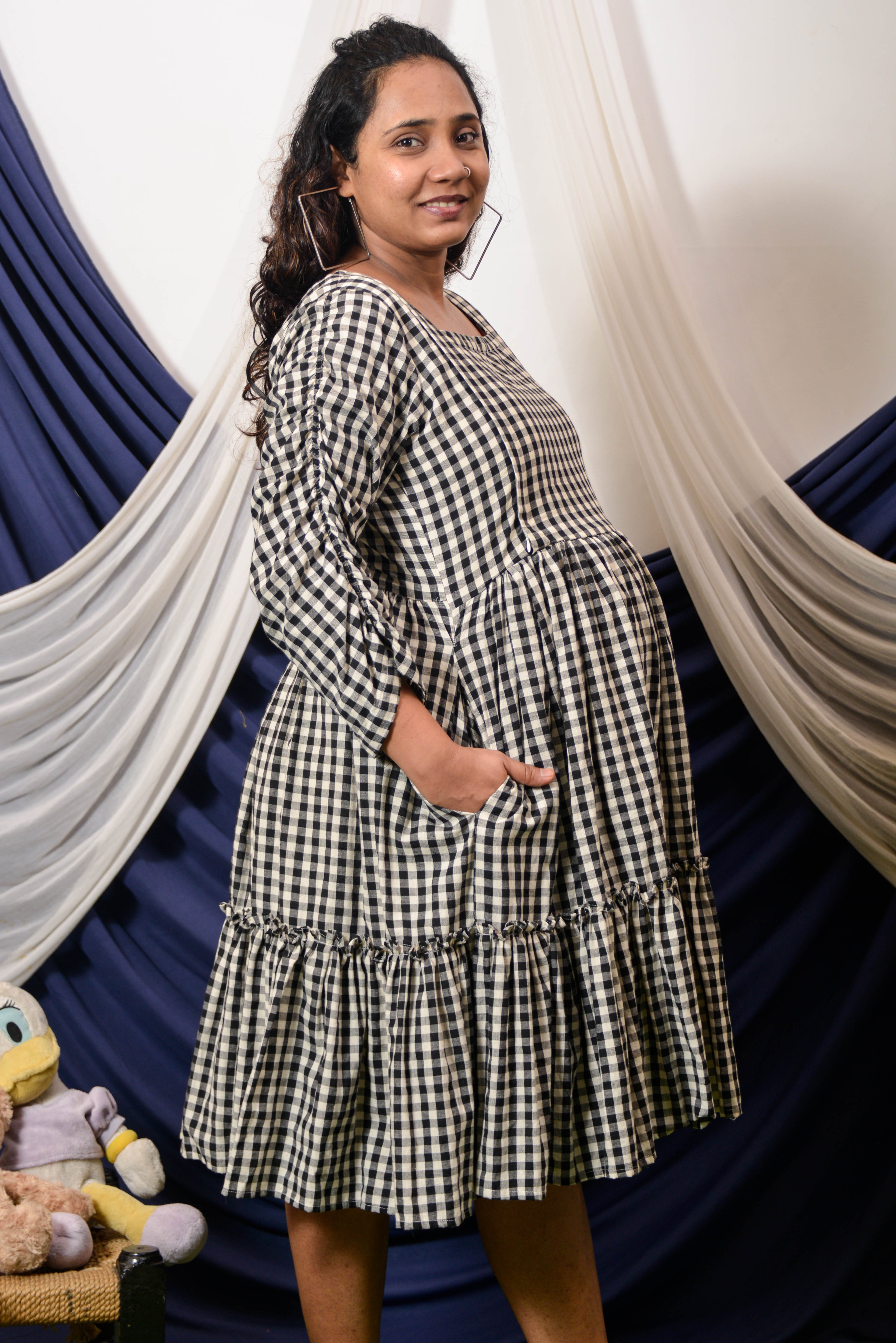 Ikat Checkered Maternity Dress