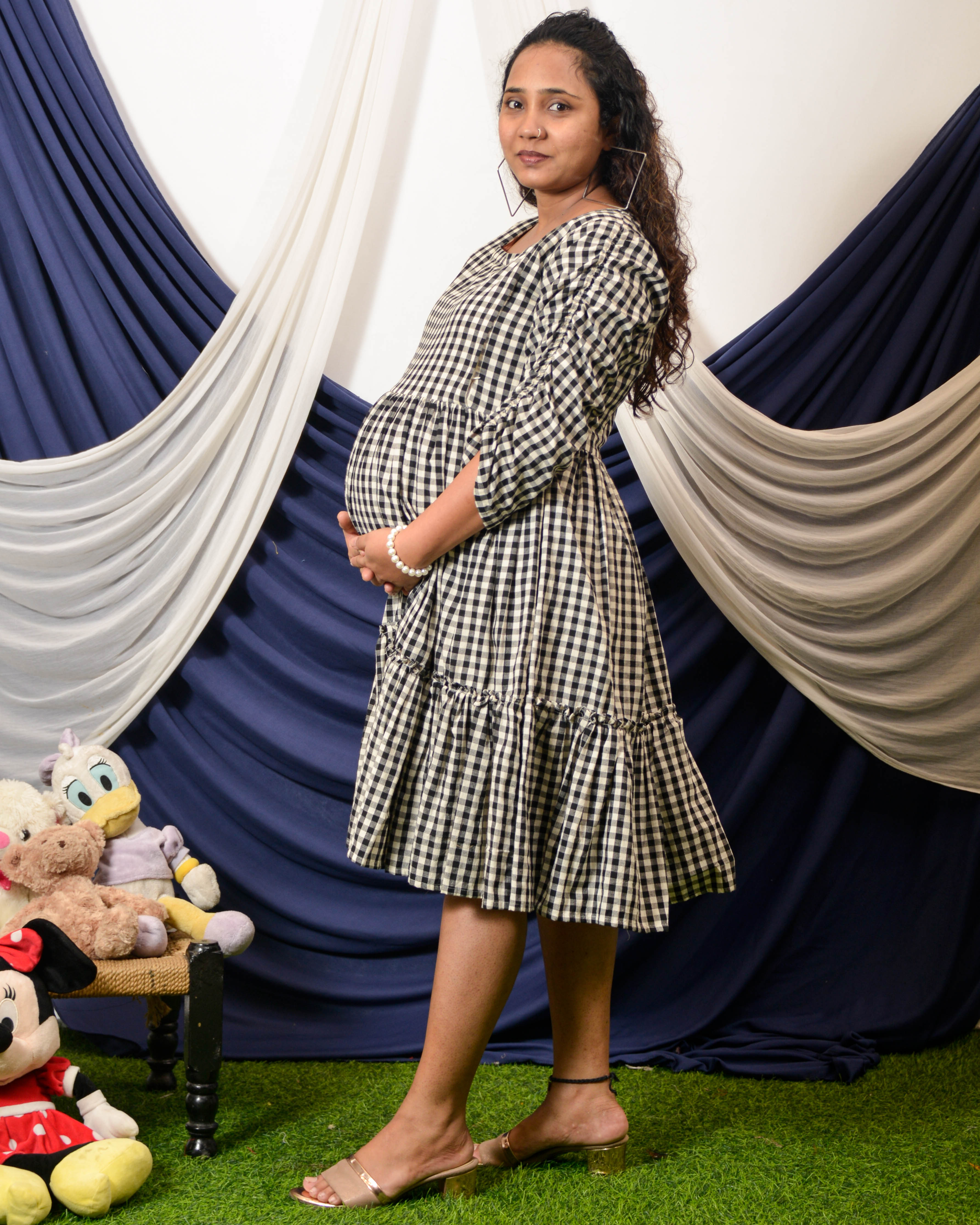 Ikat Checkered Maternity Dress Main image