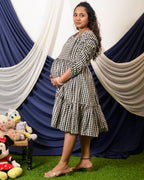 Ikat Checkered Maternity Dress