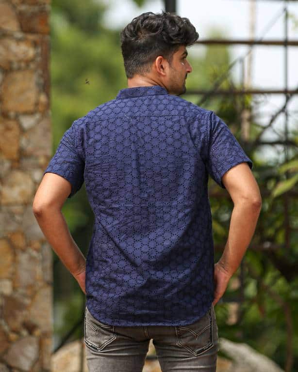 Floral Blue Cutwork Shirt back