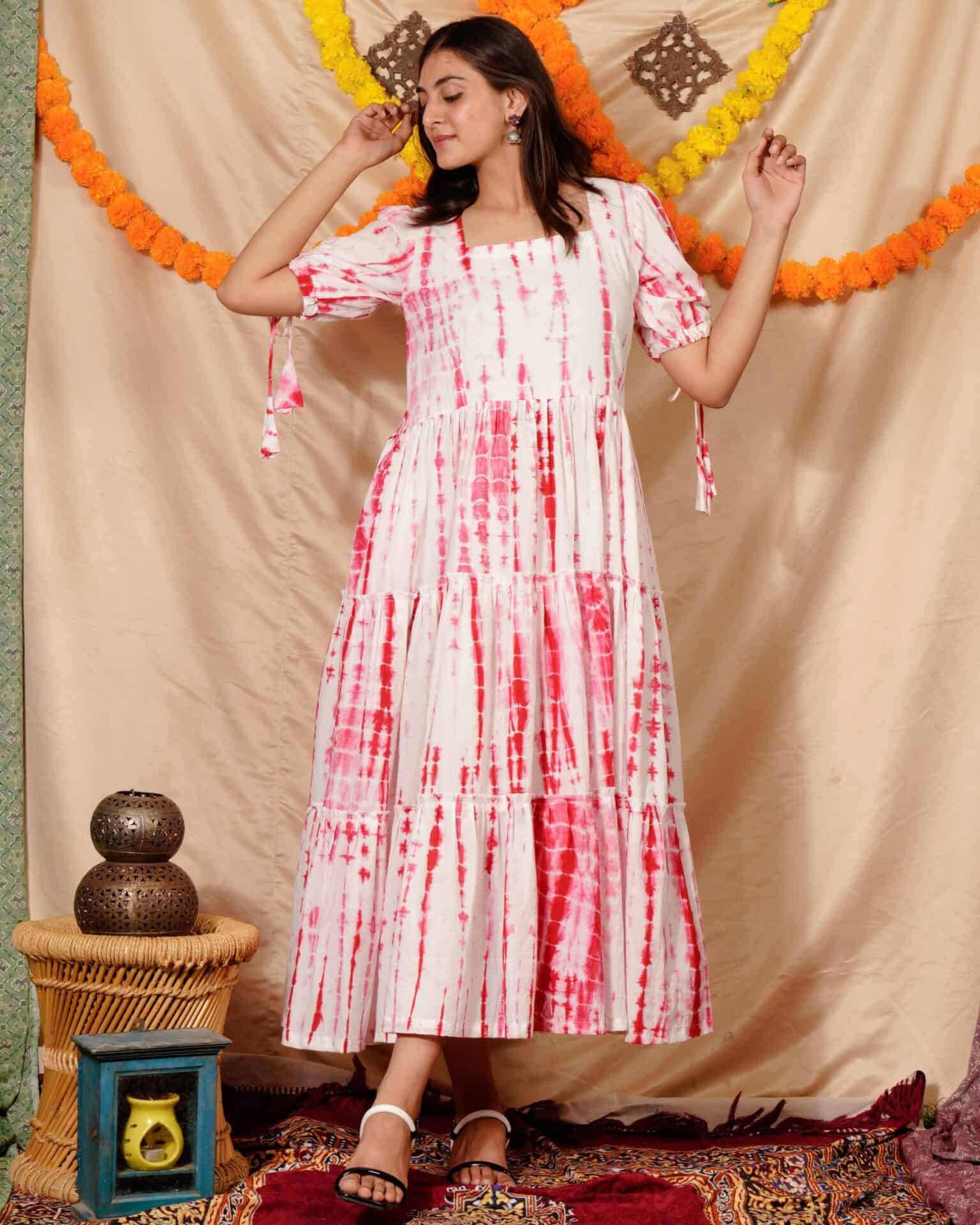 White Color Shibori Print Designer Gown